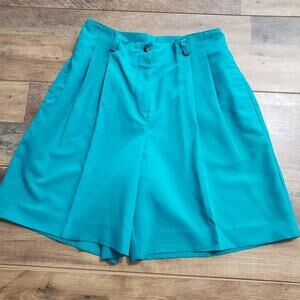 Vintage BellePoint Linkswear High Rise Pleated Teal Mom Shorts Size 10